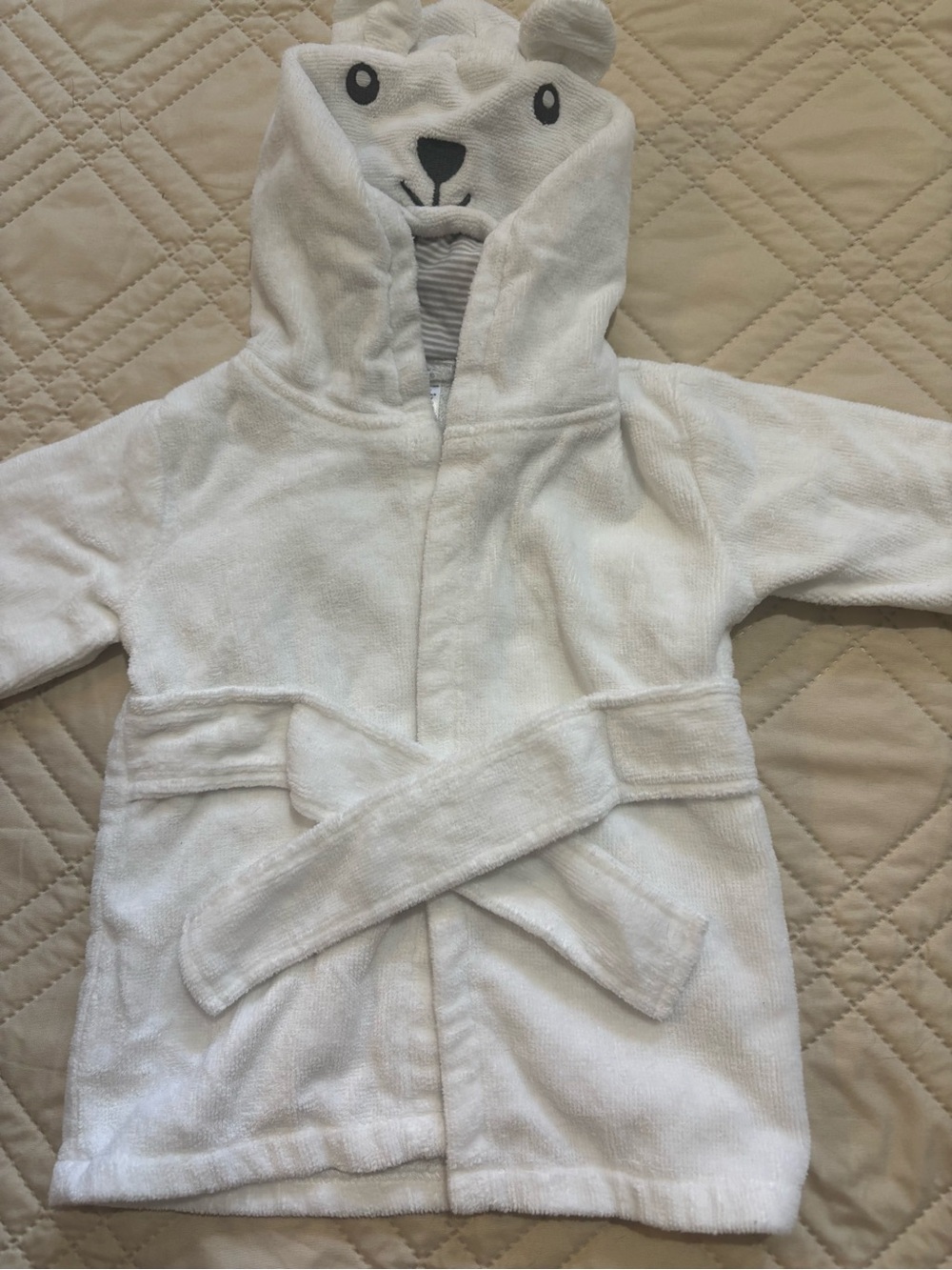 Carter's 0-9M White Hooded Baby Robe with Bear Face Hood